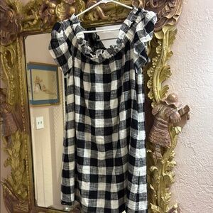 Corey Lynn Calter Black and White Gingham Off-Shoulder Dress